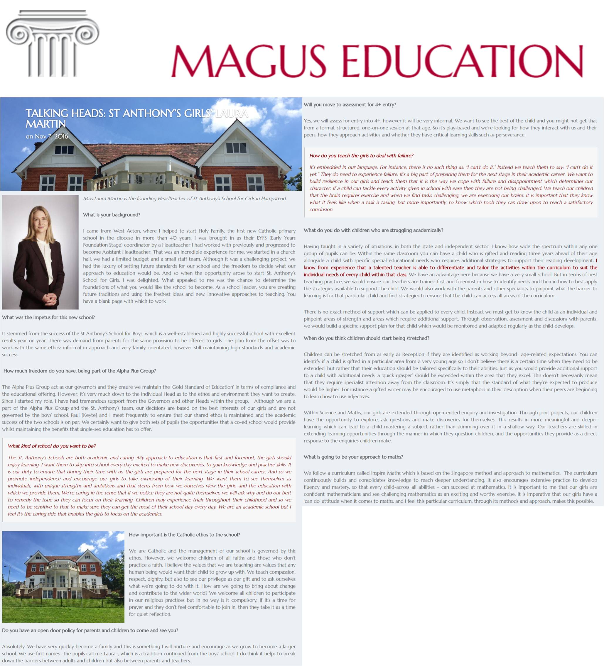 Magus Education Interview Laura Martin | St Anthony's Girls